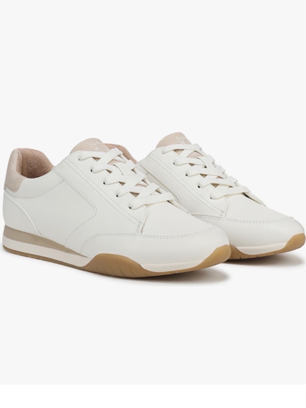 Naturalizer Patricia - White Sneakers with Tan Accents — Low-Top Lace-Up NEW